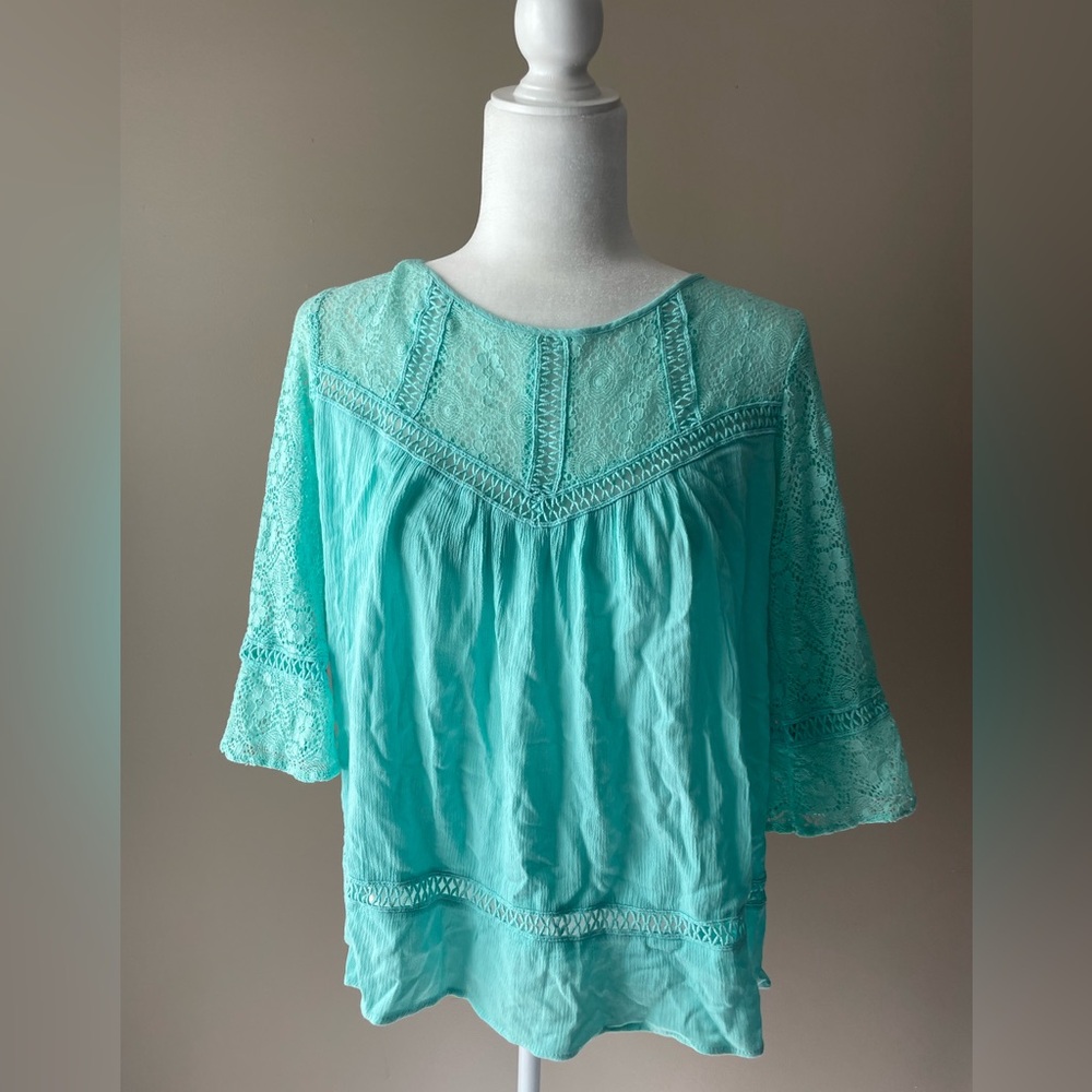 Democracy lace teal top
